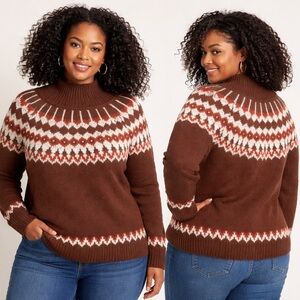 Joseph A NWT Fair Isle Cappuccino Brown Mock Neck Sweater Women’s Size 1X Plus